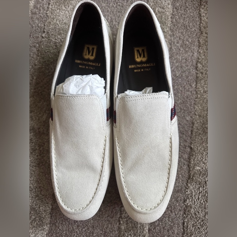 Bruno Magli Balestra MB2BALG1 Mens White Suede Loafers & Slip On Casual Shoes 9M
